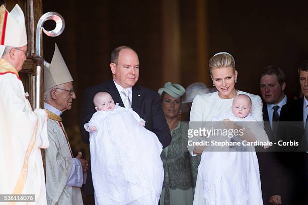 Prince Albert II of Monaco, Princess Gabriella of Monaco, Prince Jacques of Monaco and Princess Charlene of Monaco attend The Baptism Of The Princely...