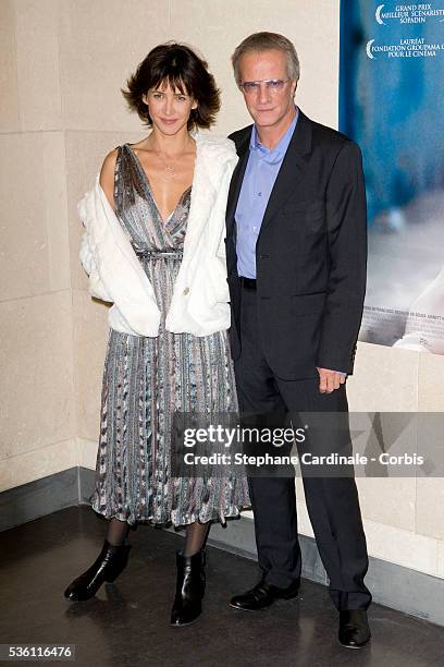 "Sophie Marceau and Christophe Lambert at the Premiere of " L'homme de Chevet" held at La Cinematheque in Paris. "