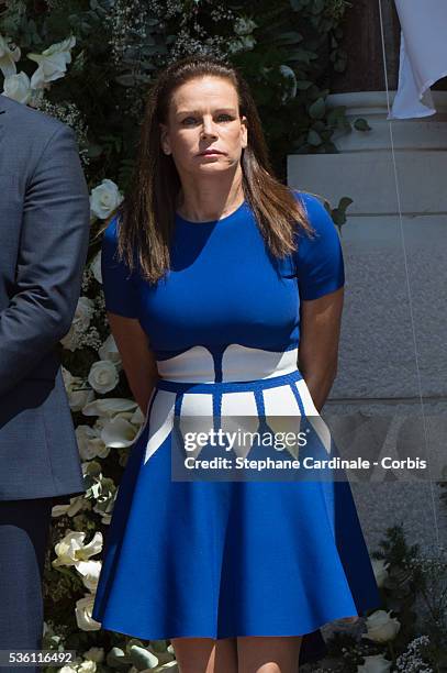 Princess Stephanie of Monaco attends the baptism of the Princely Children at the Monaco cathedral on May 10, 2015 in Monaco, Monaco.