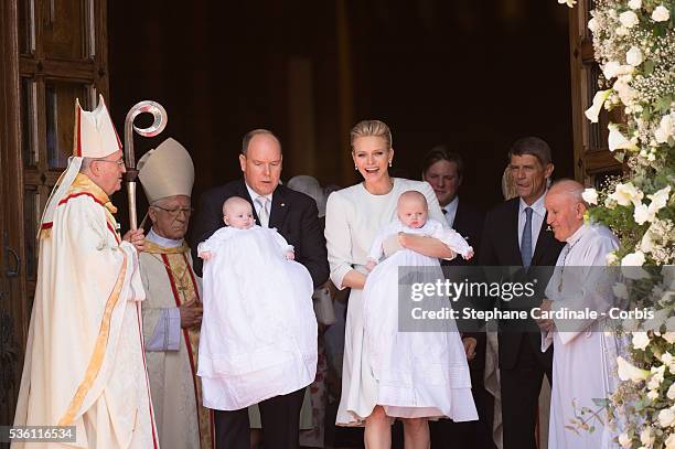 Prince Albert II of Monaco, Princess Gabriella of Monaco, Prince Jacques of Monaco and Princess Charlene of Monaco attend The Baptism Of The Princely...