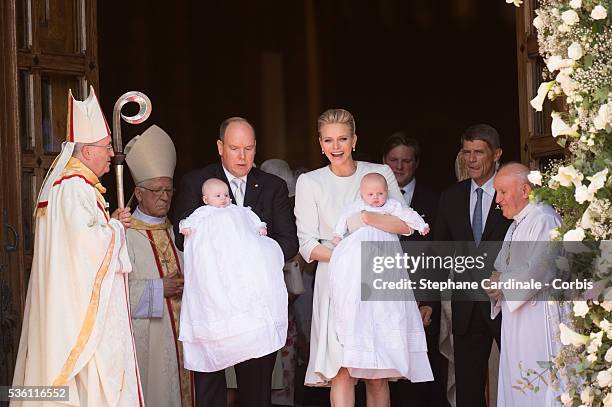 Prince Albert II of Monaco, Princess Gabriella of Monaco, Prince Jacques of Monaco and Princess Charlene of Monaco attend The Baptism Of The Princely...