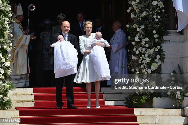 Prince Albert II of Monaco, Princess Gabriella of Monaco, Prince Jacques of Monaco and Princess Charlene of Monaco attend The Baptism Of The Princely...