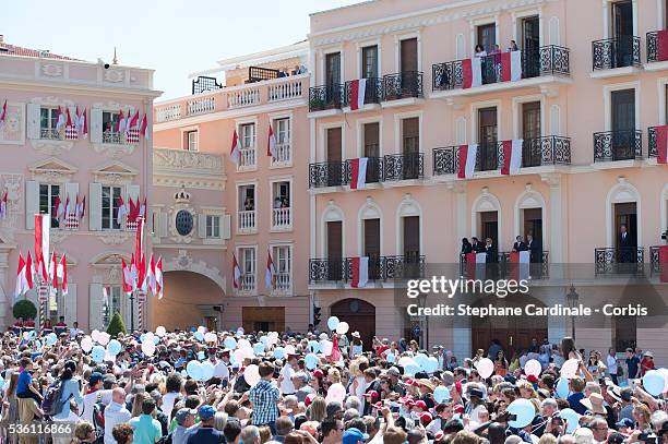 General view of atmosphere is seen on the Monaco Palace square after the baptism of the Princely Children in Monte Carlo, on May 10, 2015