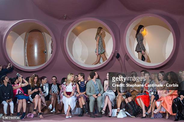 Dakota Fanning, Zoe Kravitz, Teresa Palmer, Emma Ferrer, Aymeline Valade and Elizabeth Von Guttman during the Dior Croisiere 2016 show at Palais...