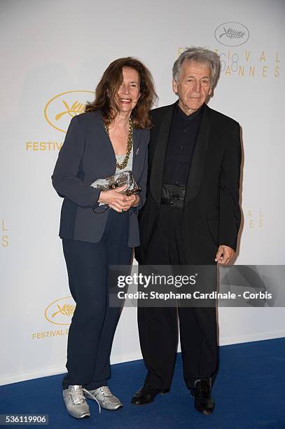 Costa Gavras and wife Michele Ray-Gavras attend the Opening Ceremony dinner during the 68th annual Cannes Film Festival on May 13, 2015 in Cannes,...
