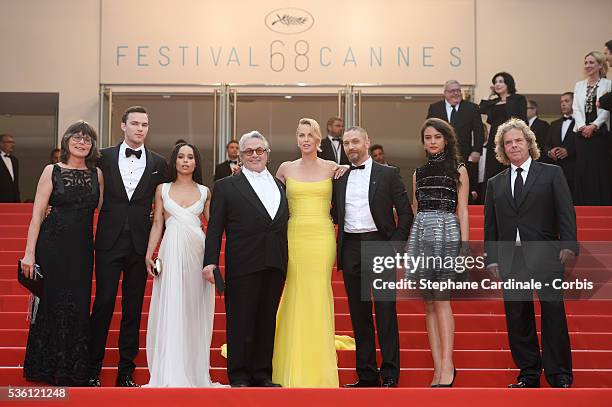 George Miller,Nicholas Hoult,Charlize Theron, Tom Hardy, Zoe Kravitz and Doug Mitchell attend the Premiere of 'Mad Max: Fury Road' during the 68th...