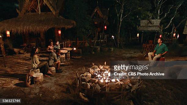 Not Going Down Without a Fight" -- Jeff Probst addresses Michele Fitzgerald, Tai Trang, Cydney Gillon and Aubry Bracco at Tribal Council during the...