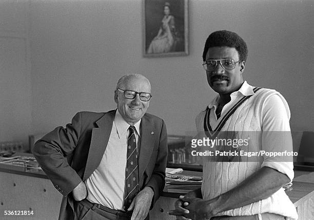 Sir Donald Bradman of Australia and West Indies captain Clive Lloyd during the 3rd Test match between Australia and West Indies at Adelaide,...