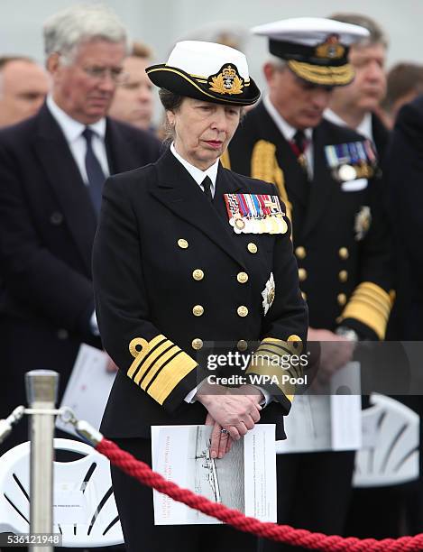 Princess Anne, Princess Royal attends a service at Lyness Cemetery during the 100th anniversary commemorations for the Battle of Jutland on May 31,...