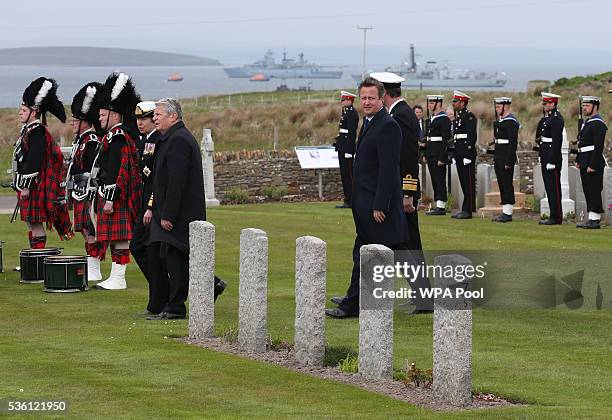 Princess Anne, Princess Royal, German President Joachim Gauck and British Prime Minister David Cameron attend a service at Lyness Cemetery during the...