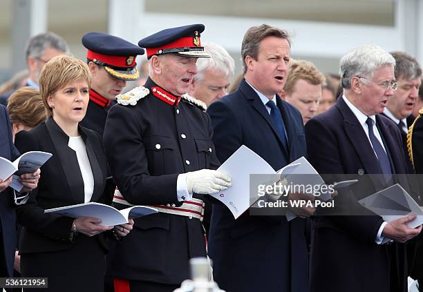 First Minister Nicola Sturgeon, Lord-Lieutenant of Orkney Bill Spence, Prime Minister David Cameron and Defence Secretary Michael Fallon attend a...