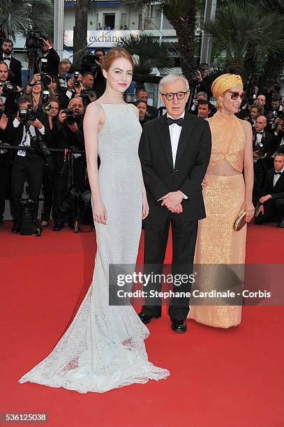 Emma Stone, Woody Allen and Parker Posey attend the "Irrational Man" Premiere during the 68th Cannes Film Festival