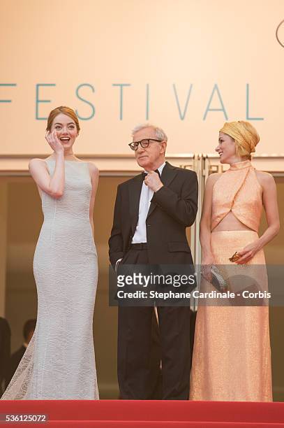 Emma Stone, Woody Allen and Parker Posey attend the "Irrational Man" Premiere during the 68th Cannes Film Festival