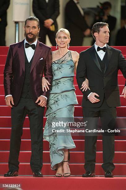 Matthew McConaughey, Naomi Watts, Chris Sparling attend the "The Sea Of Trees" Premiere during the 68th Cannes Film Festival