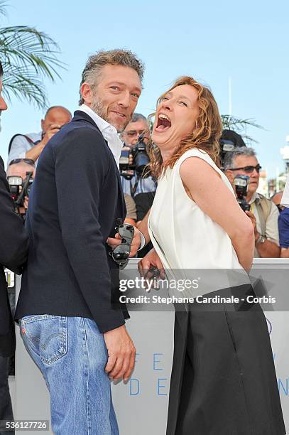 Vincent Cassel and Emmanuelle Bercot attends the "Mon Roi" Photocall during the 68th Cannes Film Festival