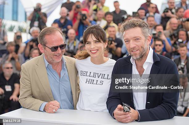 Etienne Comar, Maiwenn, Vincent Cassel attend the "Mon Roi" Photocall during the 68th Cannes Film Festival