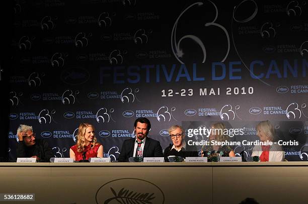 Henri Behar, Lucy Punch, Josh Brolin, Woody Allen, Naomi Watts and Gemma Jones at the Press conference of 'You will meet a tall dark stranger' at the...