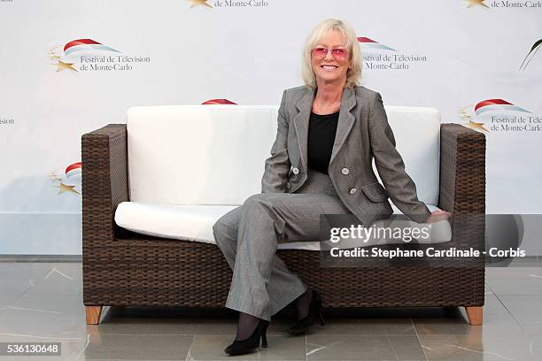 French TV presenter Evelyne Leclercq poses at a photocall for the French TV show 'Tournez Manege' during the 2010 Monte Carlo Television Festival...