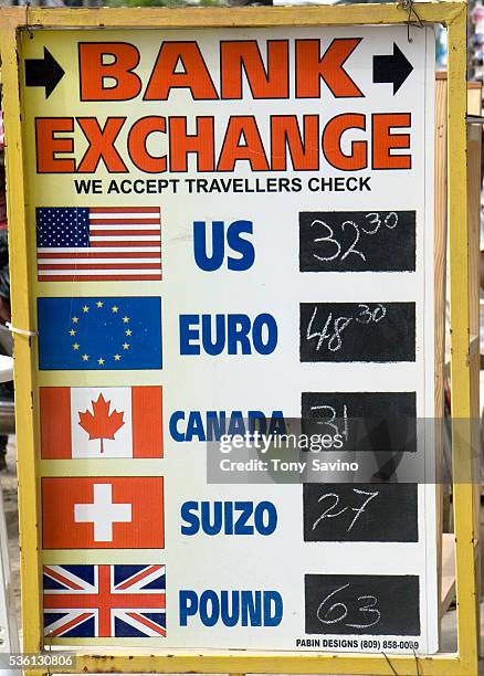 Handwritten currency exchange sign.