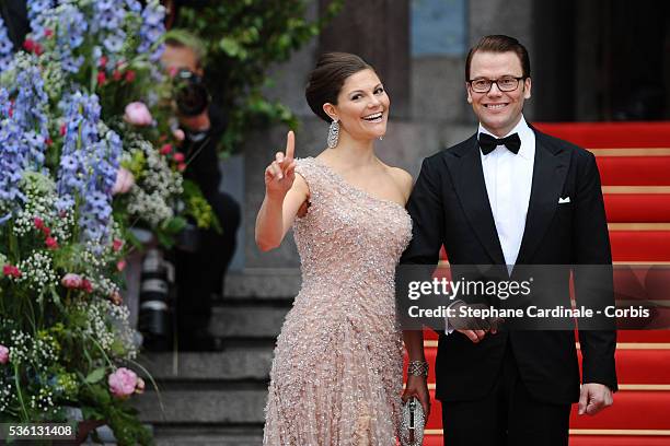 Crown Princess Victoria of Sweden and fiance Daniel Westling arrives to attend the Government Gala Performance for the Wedding of Crown Princess...