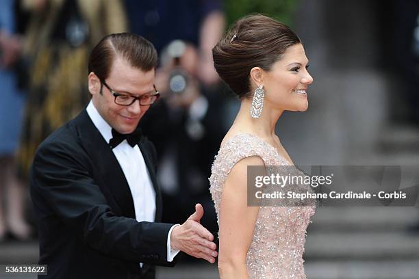 Crown Princess Victoria of Sweden and fiance Daniel Westling arrives to attend the Government Gala Performance for the Wedding of Crown Princess...