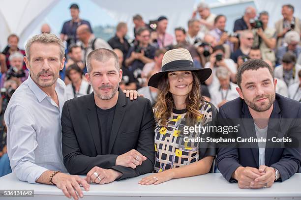 Lambert Wilson, Eric Hannezo, Virginie Ledoyen and Guillaume Gouix attends the "Enrages" Photocall during the 68th annual Cannes Film Festival