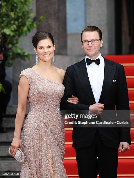 Crown Princess Victoria of Sweden and fiance Daniel Westling arrives to attend the Government Gala Performance for the Wedding of Crown Princess...