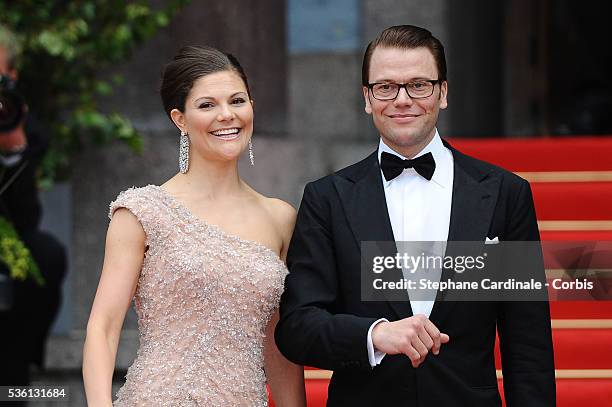 Crown Princess Victoria of Sweden and fiance Daniel Westling arrives to attend the Government Gala Performance for the Wedding of Crown Princess...