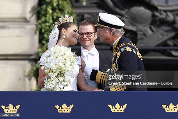 Crown Princess Victoria of Sweden, Duchess of Västergötland, and her husband Prince Daniel, Duke of Västergötland, meet King Carl Gustaf of Sweden...