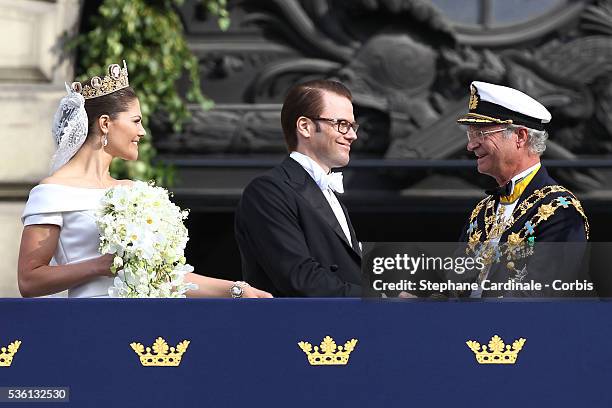 Crown Princess Victoria of Sweden, Duchess of Västergötland, and her husband Prince Daniel, Duke of Västergötland, meet King Carl Gustaf of Sweden...