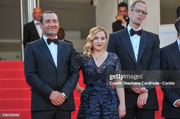 Gilles Lellouche, Marilou Berry and Pete Docter attends the "Inside Out" Premiere during the 68th annual Cannes Film Festival