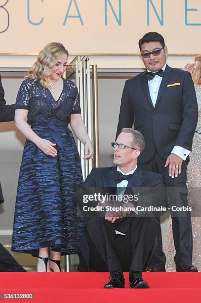 Marilou Berry and Pete Docter attends the "Inside Out" Premiere during the 68th annual Cannes Film Festival