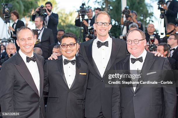 Ronaldo Del Carmen, Jonas Rivera, Pete Docter and John Lasseter attends the "Inside Out" Premiere during the 68th annual Cannes Film Festival