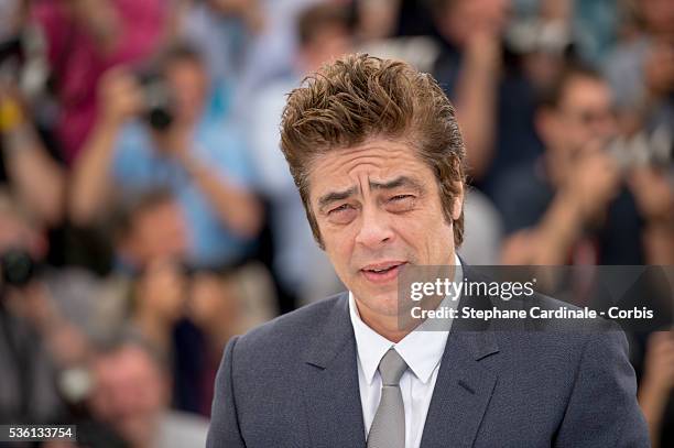 Benicio Del Toro attends the "Sicario" Photocall during the 68th Cannes Film Festival