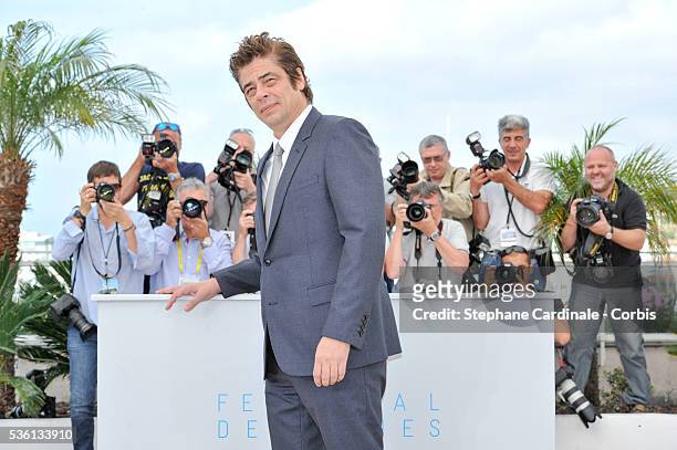 Benicio Del Toro attends the "Sicario" Photocall during the 68th Cannes Film Festival