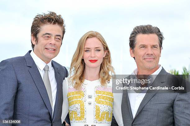 Benicio Del Toro, Emily Blunt and Josh Brolin attends the "Sicario" Photocall during the 68th Cannes Film Festival