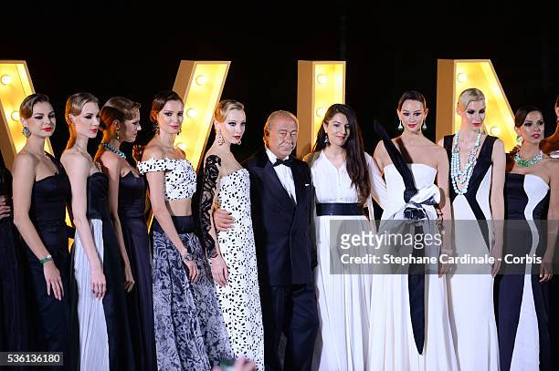 Fawaz Gruosi and models attend at the De Grisogono "Divine In Cannes" Dinner Party at Hotel du Cap-Eden-Roc during the 68th Cannes Film Festival
