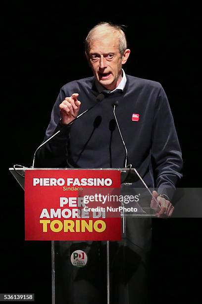 Mayor of Turin, Piero Fassino, speaks at Teatro Alfieri, in Turin, Italy, on May 30, 2016 for the closure of his campaign of the PD to the elections...