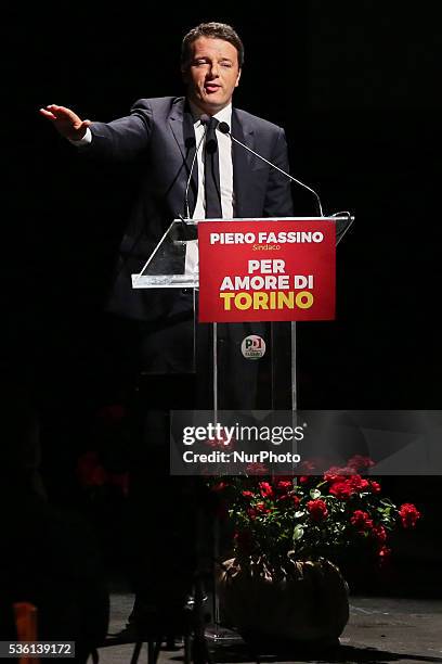 Italian Prime Minister Matteo Renzi speaks at Teatro Alfieri in Turin, Italy to support the Mayor Piero Fassino in the next election, on May 30, 2016.