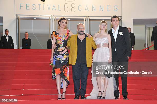 Aomi Muyock, Garpar Noe, Karl Glusman and Klara Kristin attends at the 'Love' Premiere during the 68th Cannes Film Festival