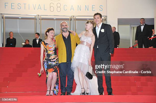 Aomi Muyock, Garpar Noe, Karl Glusman and Klara Kristin attends at the 'Love' Premiere during the 68th Cannes Film Festival