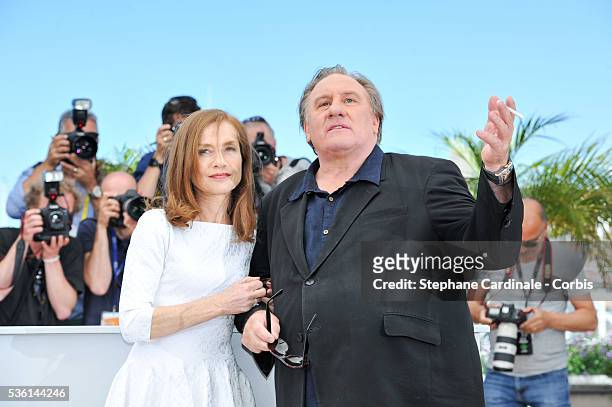Isabelle Huppert and Gerard Depardieu attend the 'Valley Of Love' Photocall during the 68th annual Cannes Film Festival on May 22, 2015
