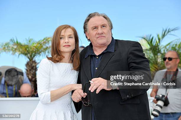 Isabelle Huppert and Gerard Depardieu attend the 'Valley Of Love' Photocall during the 68th annual Cannes Film Festival on May 22, 2015