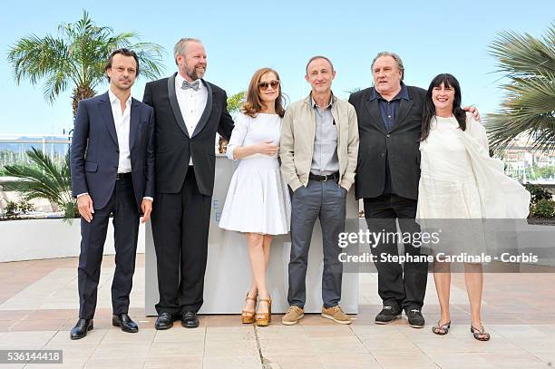 Jean-Baptiste Dupont, Dan Warner, Isabelle Huppert, Guillaume Nicloux, Gerard Depardieu and Sylvie Pialat attends the 'Valley Of Love' Photocall...