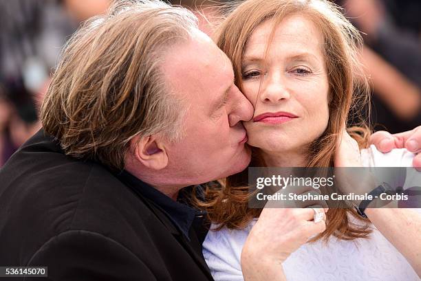 Gerard Depardieu and Isabelle Huppert attend the 'Valley Of Love' Photocall during the 68th annual Cannes Film Festival on May 22, 2015