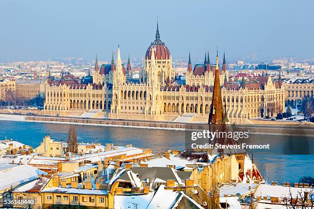 hungarian parliament building and the river danube - budapest photos et images de collection