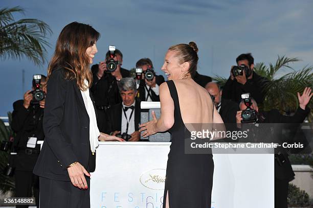 Maiwenn and Emmanuelle Bercot, winner of the Best Performance by an Actress award for her performance in 'Mon Roi' at a photocall for the winners of...