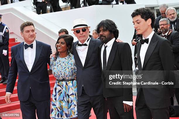 Noe Debre, Jesuthasan Antonythasan, Jacques Audiard, Kalieaswari Srinivasan and guest attends the closing ceremony and 'Le Glace Et Le Ciel' Premiere...