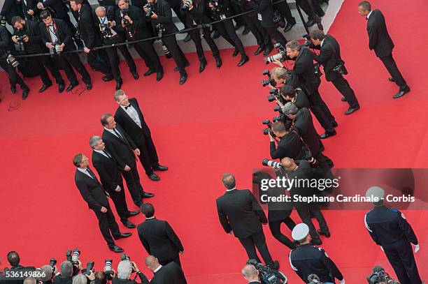 Stephane Brize, Vincent Lindon and Producer Christophe Rossigno attends at the closing ceremony and 'Le Glace Et Le Ciel' Premiere during the 68th...