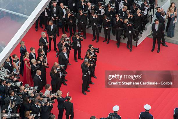 Atmosphere - Photographers attends at the closing ceremony and 'Le Glace Et Le Ciel' Premiere during the 68th annual Cannes Film Festival on May 24,...